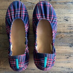 Tieks Navy and Red Plaid Flats